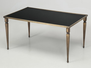 French Louis XVI Bronze and Black Coffee Table Angled French Louis XVI Bronze and Black Coffee Table Angled