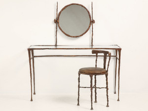 Giacometti Inspired Solid Bronze Dressing Table Made to Order in America with Bronze Chair Front Giacometti Inspired Solid Bronze Dressing Table Made to Order in America with Bronze Chair Front