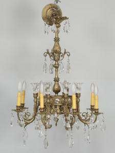 French Crystal and Bronze Chandelier with Cameos main view French Crystal and Bronze Chandelier with Cameos main view