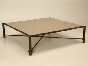 Custom Mid-Century Modern Steel & Stone Coffee Table angled right Custom Mid-Century Modern Steel & Stone Coffee Table angled right