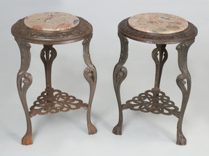 French Guéridon Cast Iron Tables with Stone Tops main view French Guéridon Cast Iron Tables with Stone Tops main view