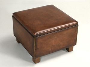 French Leather Art Deco Club Chair Stool or Ottoman in Aged Patina full view French Leather Art Deco Club Chair Stool or Ottoman in Aged Patina full view
