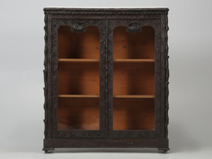 Antique Black Forest Bookcase or China Cabinet, Swiss, Late 1800's Full View Antique Black Forest Bookcase or China Cabinet, Swiss, Late 1800's Full View