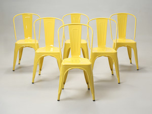 Lemon Yellow Powder-Coated Steel Original French Tolix Stacking Chairs - Set of (6) Lemon Yellow Powder-Coated Steel Original French Tolix Stacking Chairs - Set of (6)