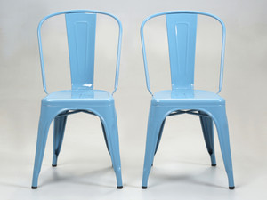 Baby Blue Original French Tolix Steel Stacking Chairs - Set of (2)