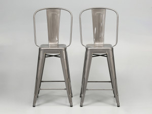 Original Tolix Glossy Steel High Back Counter Stool - Set of (2) Original Tolix Glossy Steel High Back Counter Stool - Set of (2)