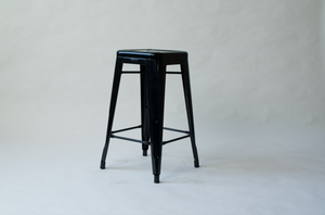 Black Gloss Original French Tolix Powder-Coated Steel Stacking Counter Stools - Set of (2) Black Gloss Original French Tolix Powder-Coated Steel Stacking Counter Stools - Set of (2)