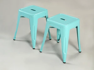 Genuine French Tolix Cyan Blue Stacking Dining Table Height Stools - Set of (2)