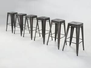 Tolix Glossy Stacking Dark Grey Bar Stools Made in France - Set of (6) Tolix Glossy Stacking Dark Grey Bar Stools Made in France - Set of (6)