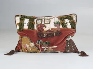 Vintage Folk Art Hand-Made English Pillow