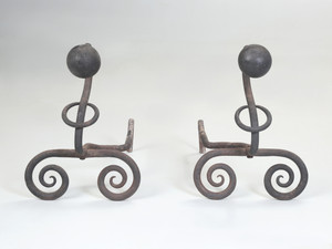 1940s Modernist Wrought Iron Fireplace Andirons