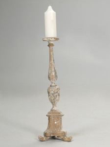 Antique Italian Hand-Carved Wood Candlestick in Old Paint and Finish, Original
