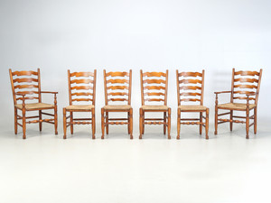 Set of (6) Vintage Dining Chairs Imported from England White Oak and Rush Seats Set of (6) Vintage Dining Chairs Imported from England White Oak and Rush Seats