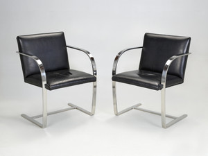 Pair of Mies van der Rohe Brno Style Flat Bar Black Leather Style Chairs Pair of Mies van der Rohe Brno Style Flat Bar Black Leather Style Chairs