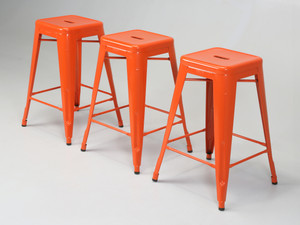 Original Orange French Tolix Stacking Counter Stools - Set of (3) Original Orange French Tolix Stacking Counter Stools - Set of (3)