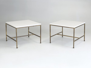 Mid-Century Modern Brass Vitrolite Glass Coffee Tables Attributed Paul McCobb Mid-Century Modern Brass Vitrolite Glass Coffee Tables Attributed Paul McCobb
