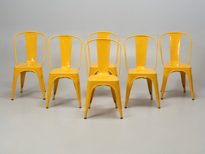 Mustard Yellow Original French Tolix Stacking Chairs - Set of (6) Mustard Yellow Original French Tolix Stacking Chairs - Set of (6)