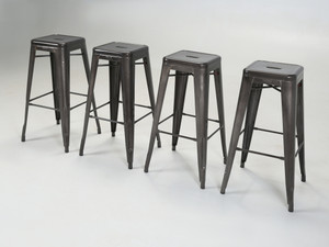 Tolix Glossy Stacking Dark Grey Bar Stools Made in France - Set of (4) Tolix Glossy Stacking Dark Grey Bar Stools Made in France - Set of (4)