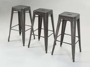 Tolix Glossy Stacking Dark Grey Bar Stools Made in France - Set of (3) Tolix Glossy Stacking Dark Grey Bar Stools Made in France - Set of (3)