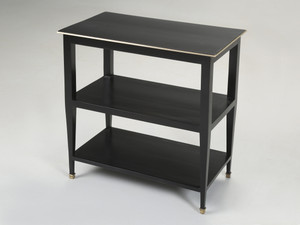 Vintage French Side Table or End Table Restored with Ebonized Finish Brass Trim Vintage French Side Table or End Table Restored with Ebonized Finish Brass Trim