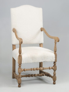 Antique French Louis XIII Oak Armchair Upholstered in Shearling Sheepskin Fur Properly Restored c1800's Antique French Louis XIII Oak Armchair Upholstered in Shearling Sheepskin Fur Properly Restored c1800's