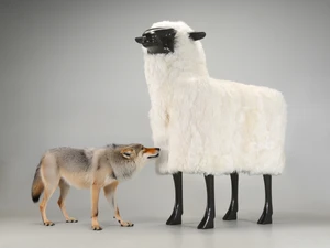 Huge, Giant, Resin, Grande, Life-Size, Life-Like, Sheep with Real White Sheep Fur, Sterling, Sheepskin, Wool