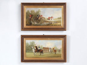 Pair of Signed A. Lerren Equestrian Hunting and Polo Oil Paintings on Copper Exquisitely Executed Pair of Signed A. Lerren Equestrian Hunting and Polo Oil Paintings on Copper Exquisitely Executed