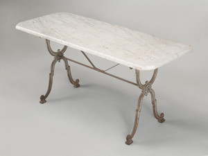 Antique French Bistro Table Cast Iron Base in Old Paint with a Thick Marble Top Antique French Bistro Table Cast Iron Base in Old Paint with a Thick Marble Top