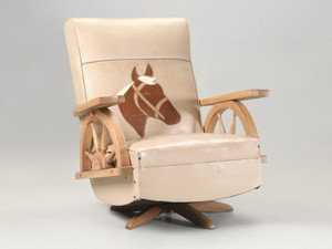A. Brandt Ranch Oak Swivel Rocking Chair in Original Western Cowboy Upholstery