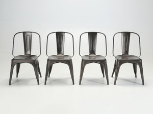 Genuine French Tolix AC Style Steel Stacking Chairs in Warm Gunmetal satin finish - Set of 4