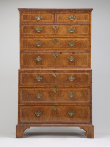 Antique English Chest on Chest, or Tallboy, Burl Walnut, 1880s
