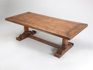 Vintage Country French Walnut Trestle Dining Table by Quinta