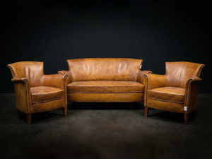 French 40's Leather Club Chairs and Settee - Coming Soon