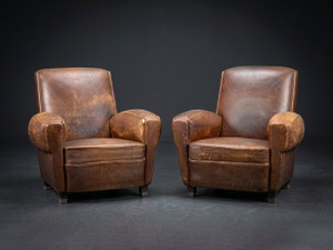 Pair French Leather Club Chairs - Coming Soon
