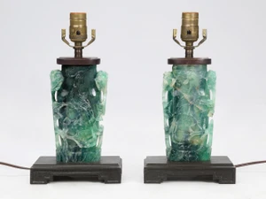 Pair Green Quartz Table Lamps