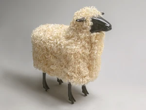 Solid Bronze Sheep with Real Curly Fur on Casters