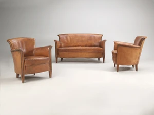 French Leather Club Chairs and Settee