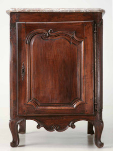 18th C. Antique French Walnut Louis XV Deep Cupboard with Original Marble Top Front 18th C. Antique French Walnut Louis XV Deep Cupboard with Original Marble Top Front