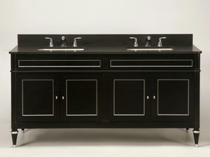 Ebonized Mahogany French Louis XVI Style Vanity with Silvered Trim in Any Size Ebonized Mahogany French Louis XVI Style Vanity with Silvered Trim in Any Size