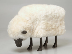 Grazing Sheep, life-like, life-sized in Solid Bronze and Real Sheep wool, Shearling Side View Grazing Sheep, life-like, life-sized in Solid Bronze and Real Sheep wool, Shearling Side View