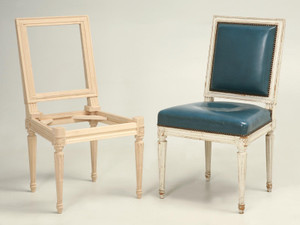 French Louis XVI Side Chairs Frame and Finished Chair French Louis XVI Side Chairs Frame and Finished Chair