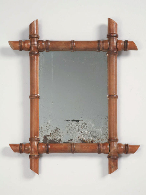 Antique Continental Mirror in Faux Bamboo Front