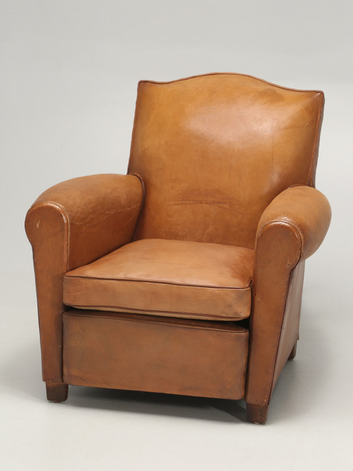 French Club Chair in Original Leather Angled