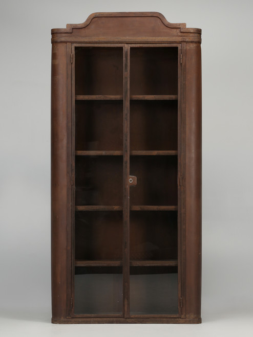 Industrial Steel French Shop or Curio Cabinet with Curved Corners