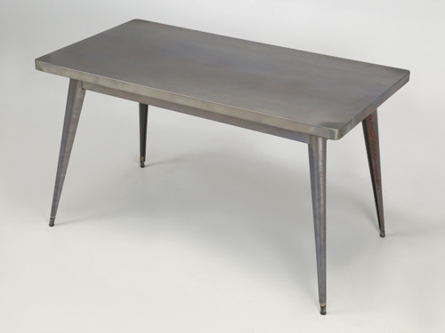 Original French T55 Tolix Rectangular Raw Steel Dining Table Full view
