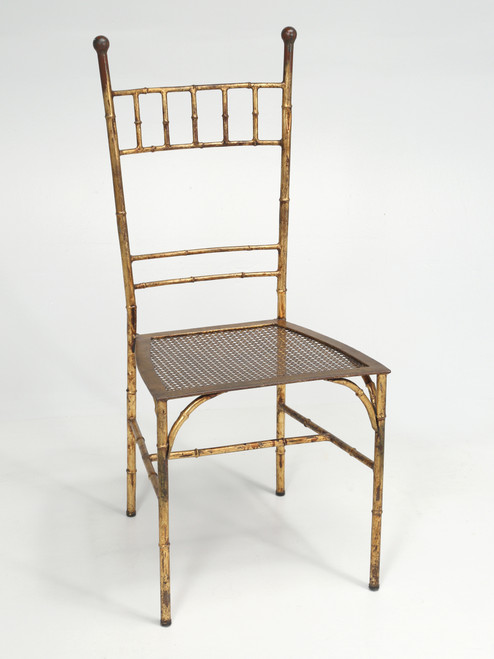 Mid-Century Gold Leafed Metal Bamboo Side Chair Full Side view