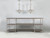 French Industrial Inspired Kitchen Island in Rift-Cut Oak full view with chandelier example