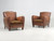 Pair French Mustache Style Club Chairs in Original Leather and Completely Unrestored