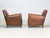 Pair French Mustache Style Club Chairs in Original Leather and Completely Unrestored