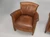 Vintage French Pair of Leather Club Chairs, Matching Settee c1930's